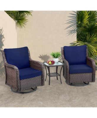 Outdoor Swivel Wicker Glider Patio Chairs with Table Set, 3Pcss Outdoor Bistro Set with 4"Thick Cushions and Coffee Table