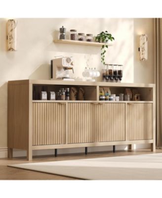 Fluted Storage Cabinet 65.8" Adjustable 3-Tier, Modren Entryway Organizer with Fluted Doors and Gold Handle, Waterproof Design for Kitchen