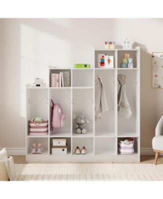 5-Section Classroom Coat Locker with 9 Cubbies, Daycare Cubby Storage Organizer with 10 Hooks for Home, School, Nursery, Kindergarten