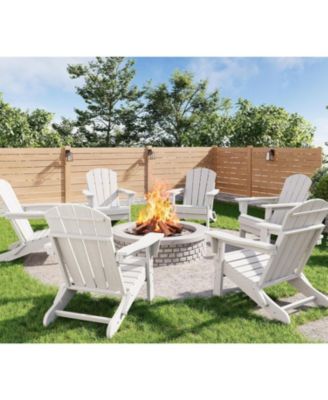 Folding Adirondack Chairs Set of 6, HDPE Plastic Outdoor Chairs with Wood Texture 380 LBS & Weather Resistant for Fire Pit, Deck, Patio, Pool