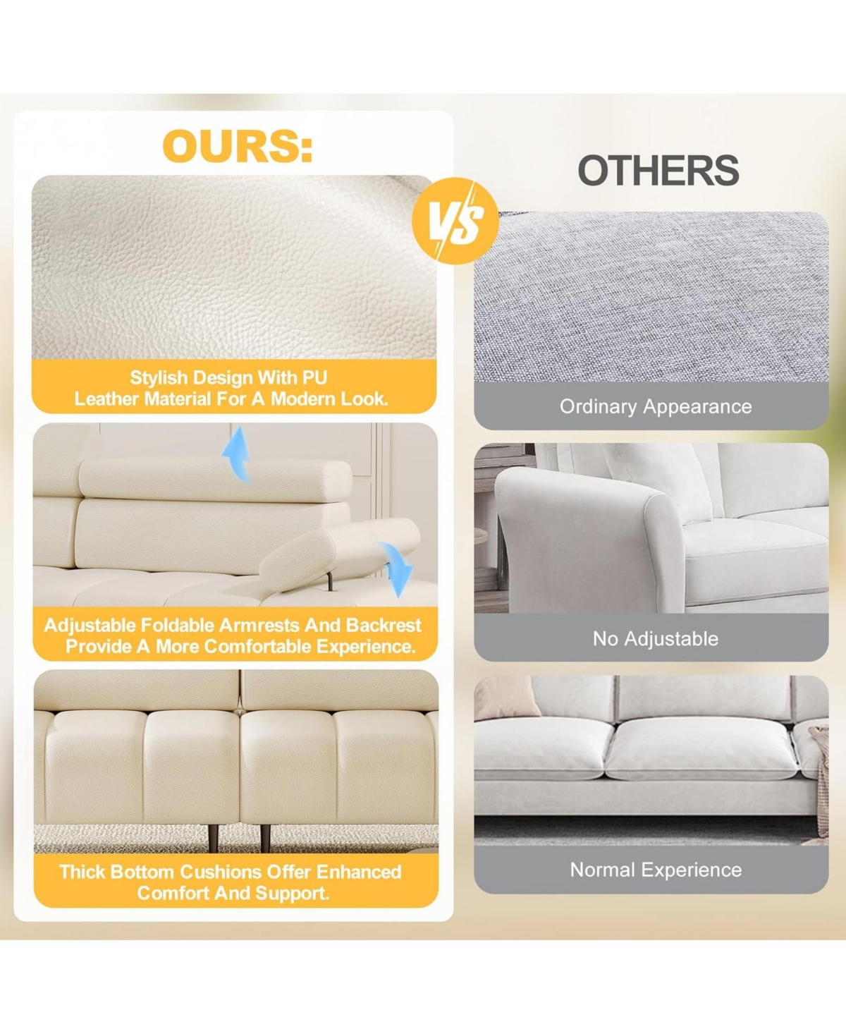 gaomon 3-Seater Sofa Bed, Faux Leather Futon Sleeper Couches, Adjustable Backrests and Armrest Headrests with Split Two Separate Sectional Sofas