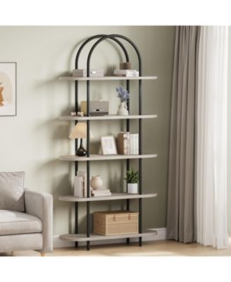 71" Arched 5-Tier Bookshelf with Metal Frame, Freestanding Open Wood Display Rack