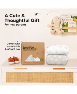 Mini Crib Sheets for Baby Girls, Boys, 2-Pack Soothe Pack and Play Sheets Fitted, Pack N Play Mattress Sheet