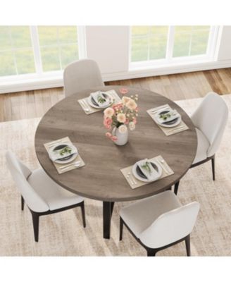 47" Round Dining Table for 4, Kitchen Dining Room Table with Sturdy Metal Frame, Wood Circle Kitchen Table for Space Saving