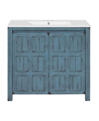 36" Retro Bathroom Vanity with Ceramic Sink, Solid Wood Frame and Soft Close Doors, Spacious Storage Cabinet for Modern Bathrooms.