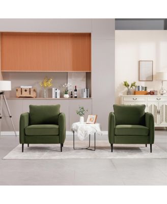 Accent Chair for Living Room Velvet Comfy Single Sofa Chair Mid Century Armchair with Pillow Metal Legs