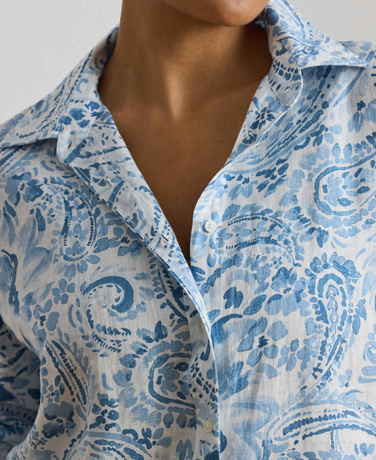 Lauren Ralph Plus Relaxed-Fit Paisley Linen Shirt