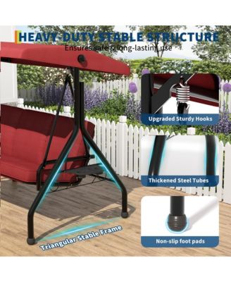 3-Seater Outdoor Swing with Adjustable Canopy, Thick Cushions, Cup Holders, Weather-Resistant Steel Frame, Patio Bench for Garden