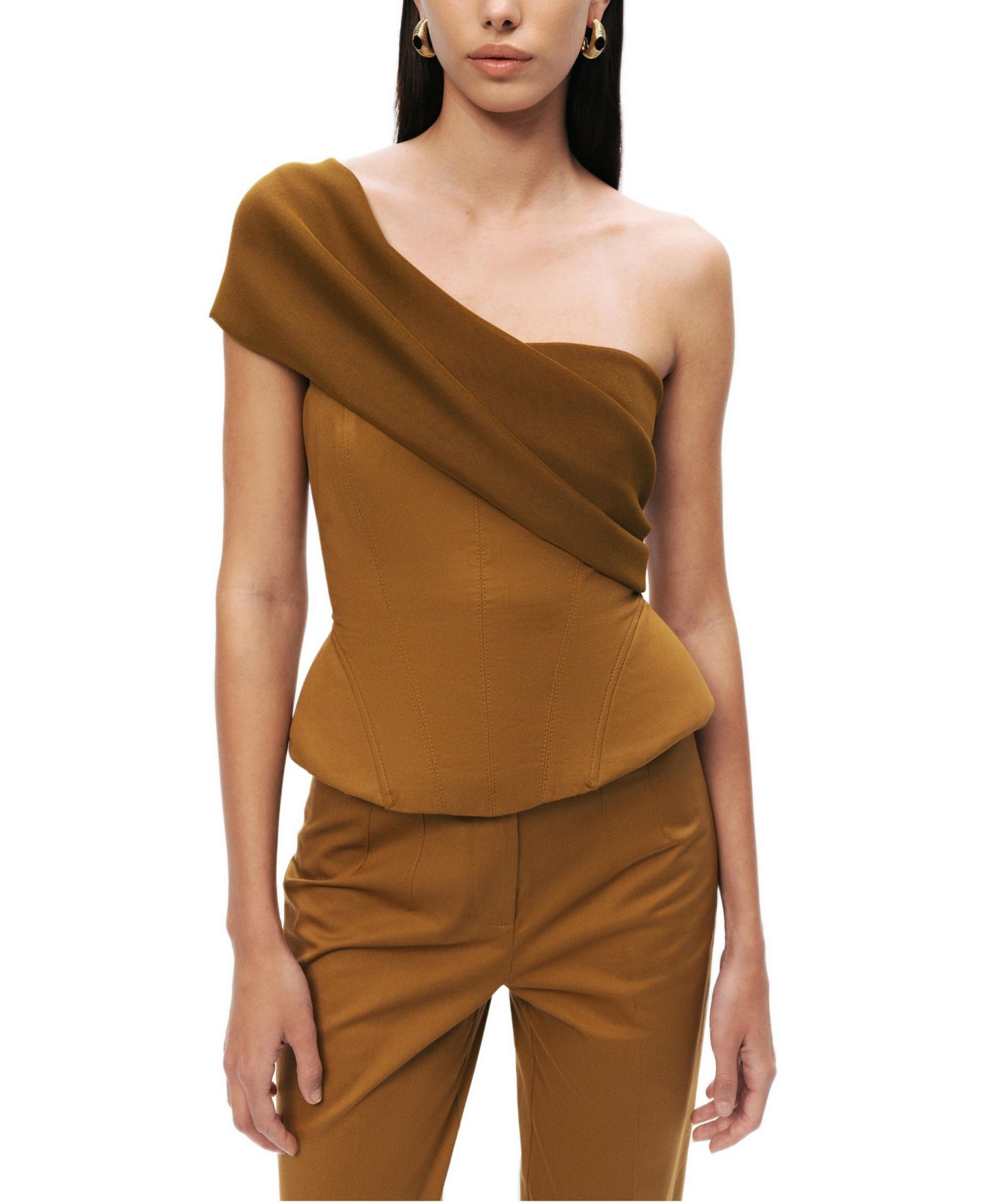 Women's One-Shoulder Draped Gabardine Bustier