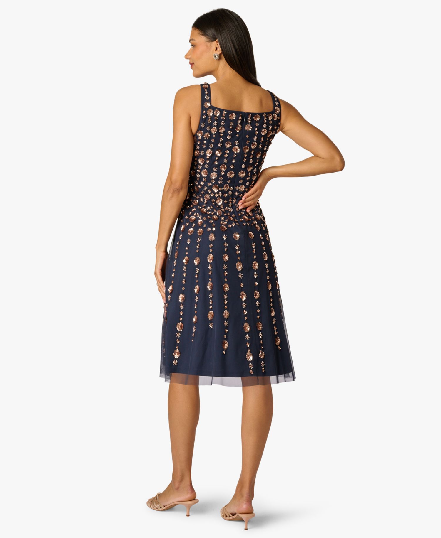 Petite Beaded Square Neck Knee-Length Dress