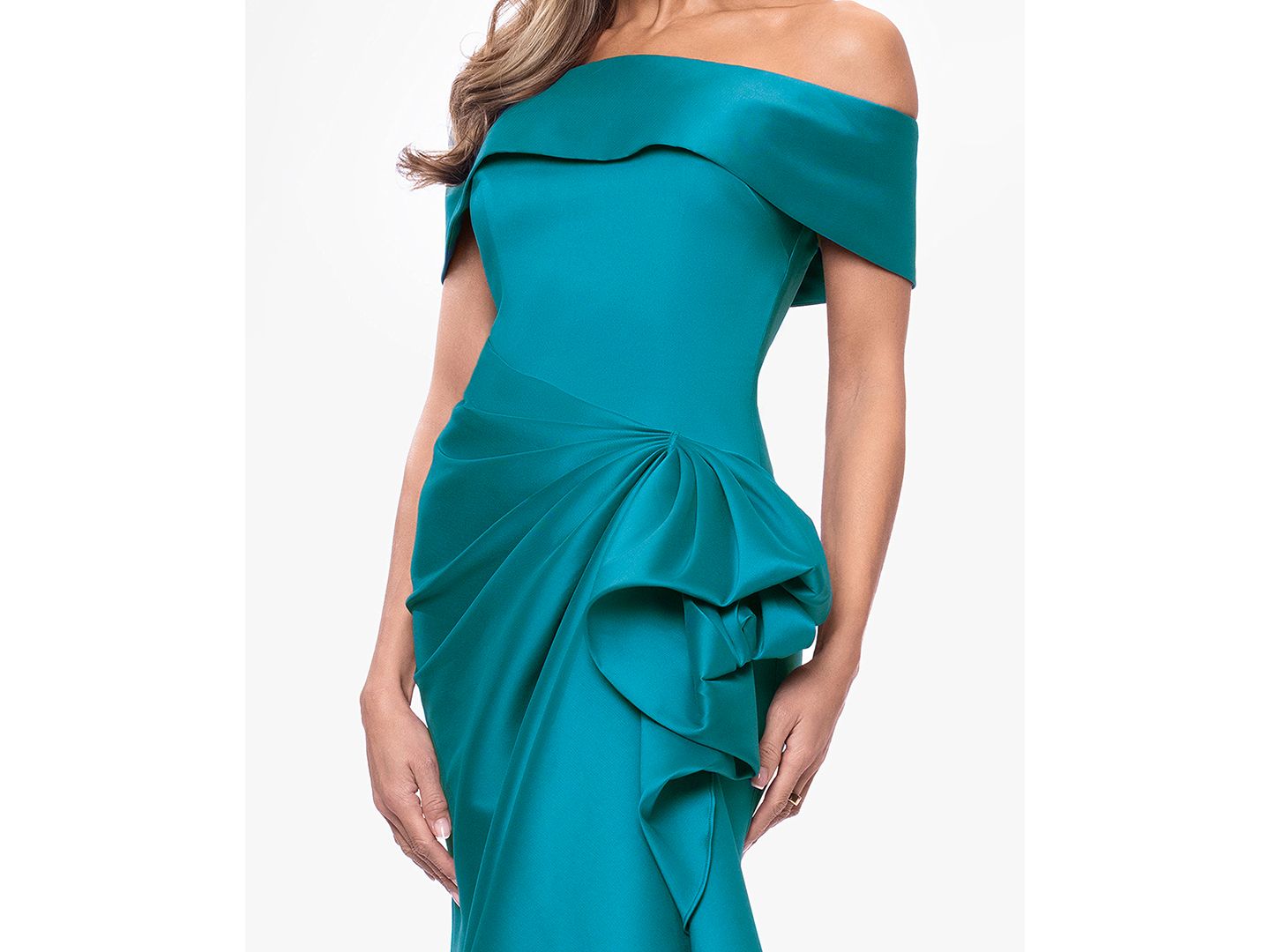 Женские платья XSCAPE Mikado Off-The-Shoulder Ruffle Gown, цвет: Бирюзовый — фото 3