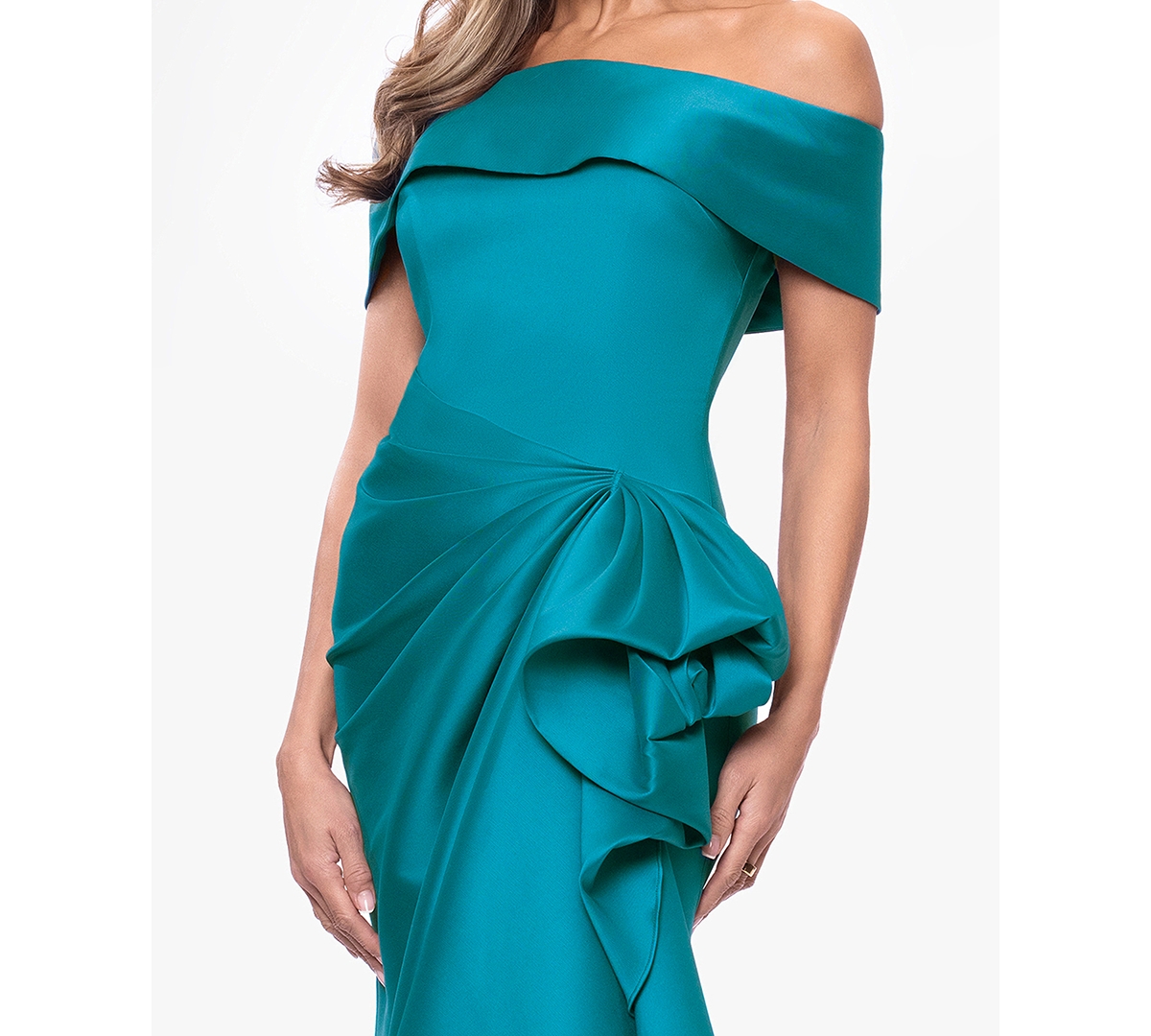 Xscape Women's Mikado Off-The-Shoulder Ruffle Ball Gown