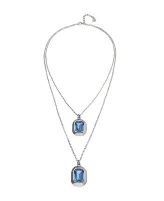 18k Gold and Sterling Silver Plated Long with Blue Faceted Crystal Necklace