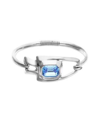 Blue Faceted Crystal Metal Alloy Semi Rigid Bracelet