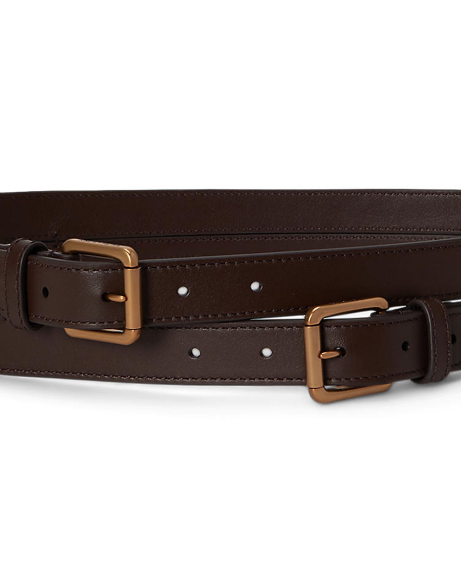 Women's Leather Double-Buckle Stacked Wide Belt