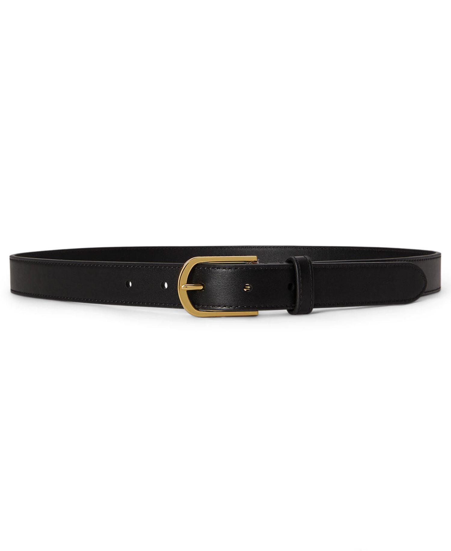 Women's Rounded-Buckle Leather Skinny Belt