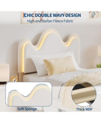 Bed Frame with Adjustable Upholstered Headboard Girls Boucle Platform Bed Frame with Storage Drawers Princess Bed Frame for Kids