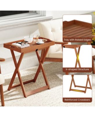 Folding Outdoor Tray Table with Removable Serving Top, 24.5 x 19.5 x 27 in