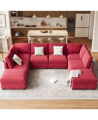 Modular Sectional Sofa- 8-Seater L-Shaped Couch with Movable Ottoman- Convertible Chenille Sofa