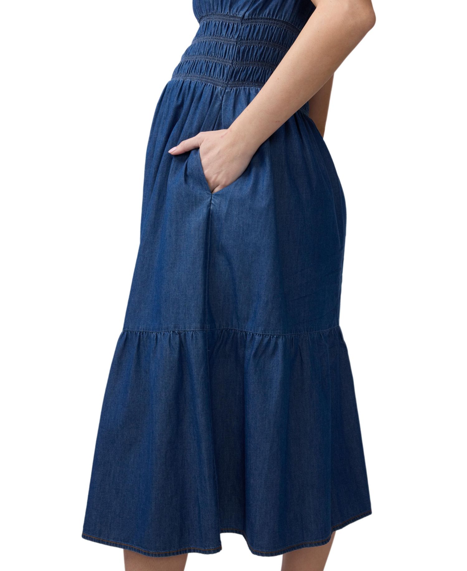 Maternity Ingrid + Isabel Sleeveless Chambray Midi Dress