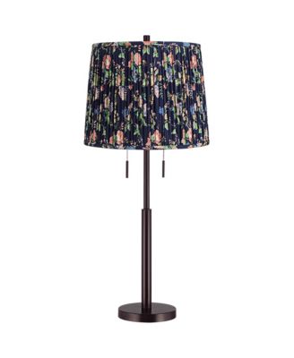 Karina 33" Tall Skinny Buffet End Table Lamp Pull Chain Brown Bronze Finish Metal Navy Blue Shade Living Room