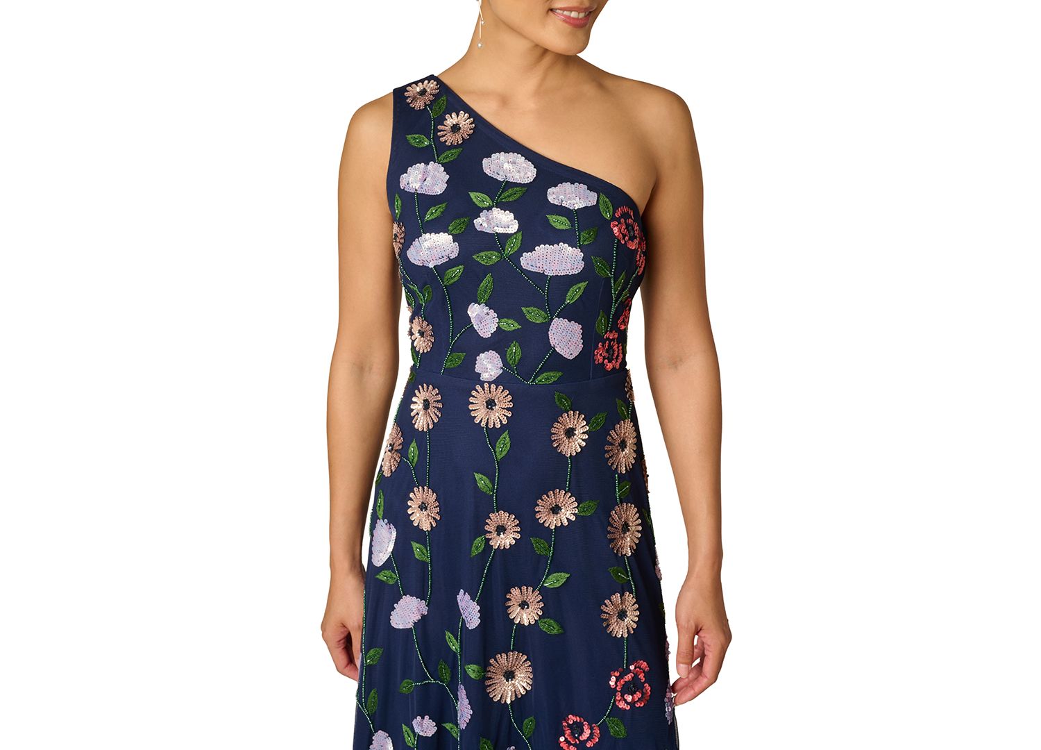 Women's One-Shoulder Floral Garden Beaded Gown