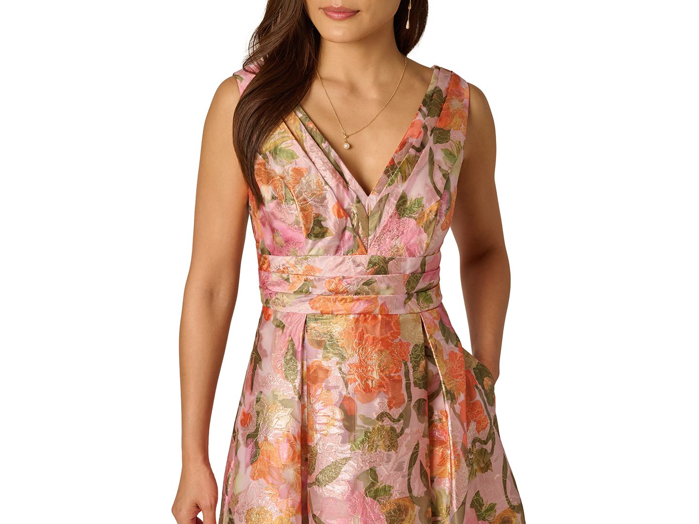 Женское платье Adrianna Papell Adrianna Papel Metallic Floral Jacquard High-Low Gown, цвет: Жёлтый / Оранжевый разноцветный — фото 3