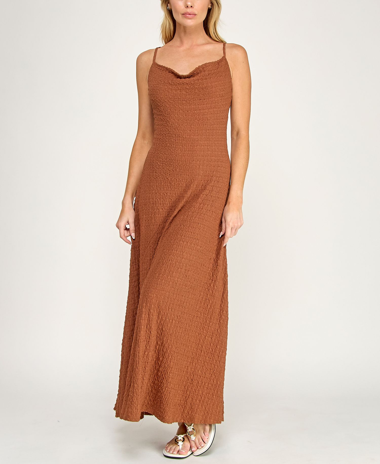 Trixxi Juniors' Sleeveless Cowl Neck Maxi Dress (Brown)