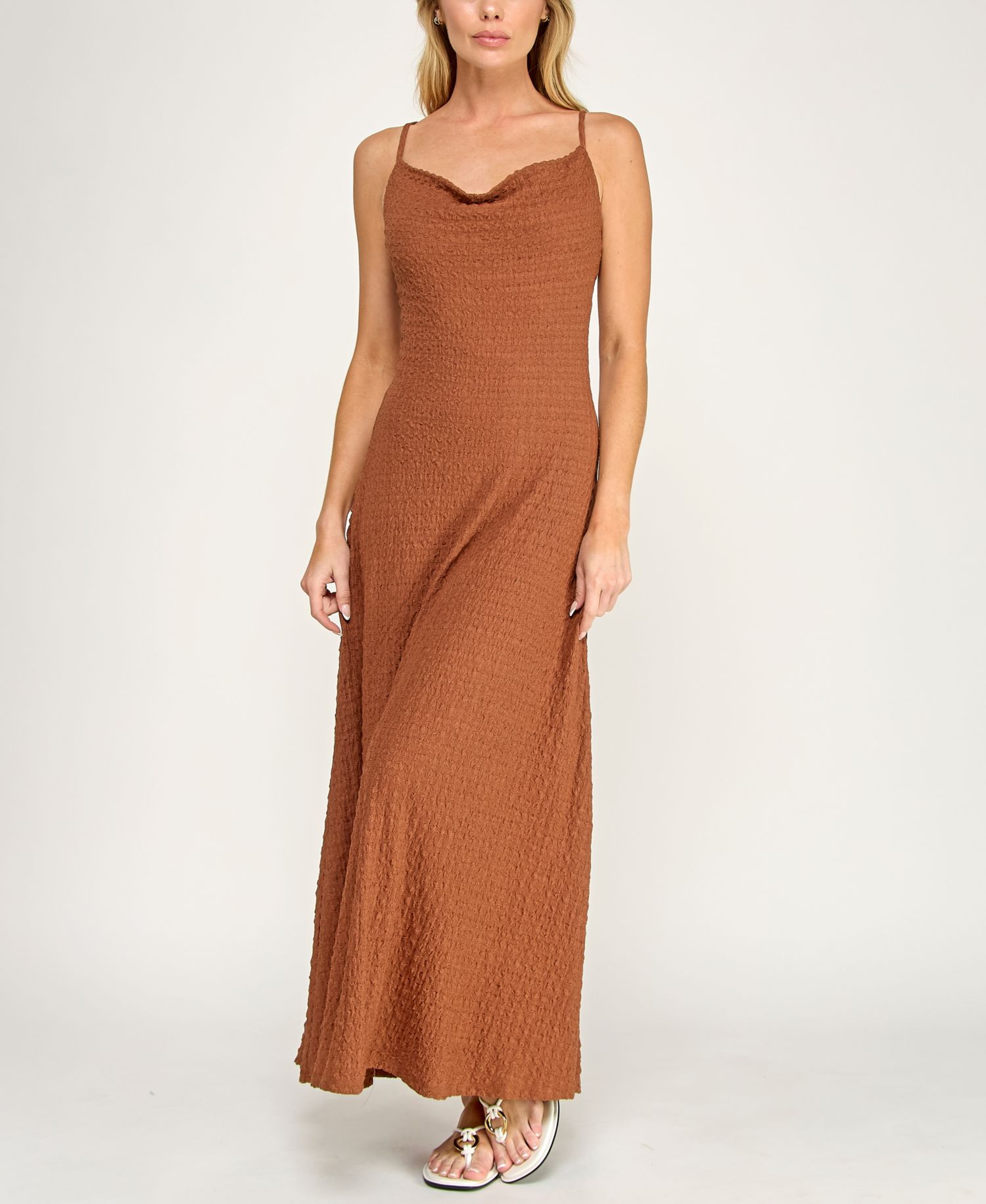 Juniors' Sleeveless Cowl Neck Maxi Dress