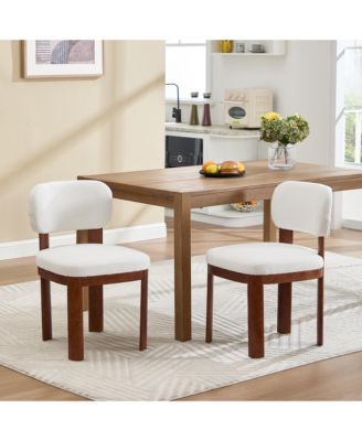 Farmhouse Wooden Dining Chairs Set of 2 Modern Fabric Upholstered Armless Side Chairs