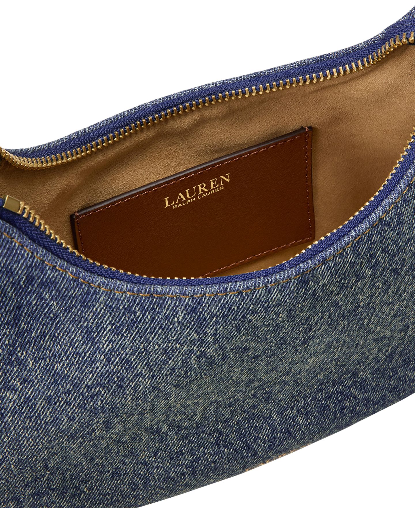 Женская сумка Lauren Ralph Lauren Marcy Denim Medium Shoulder, цвет: Синий / Рыжевато-коричневый — фото 6