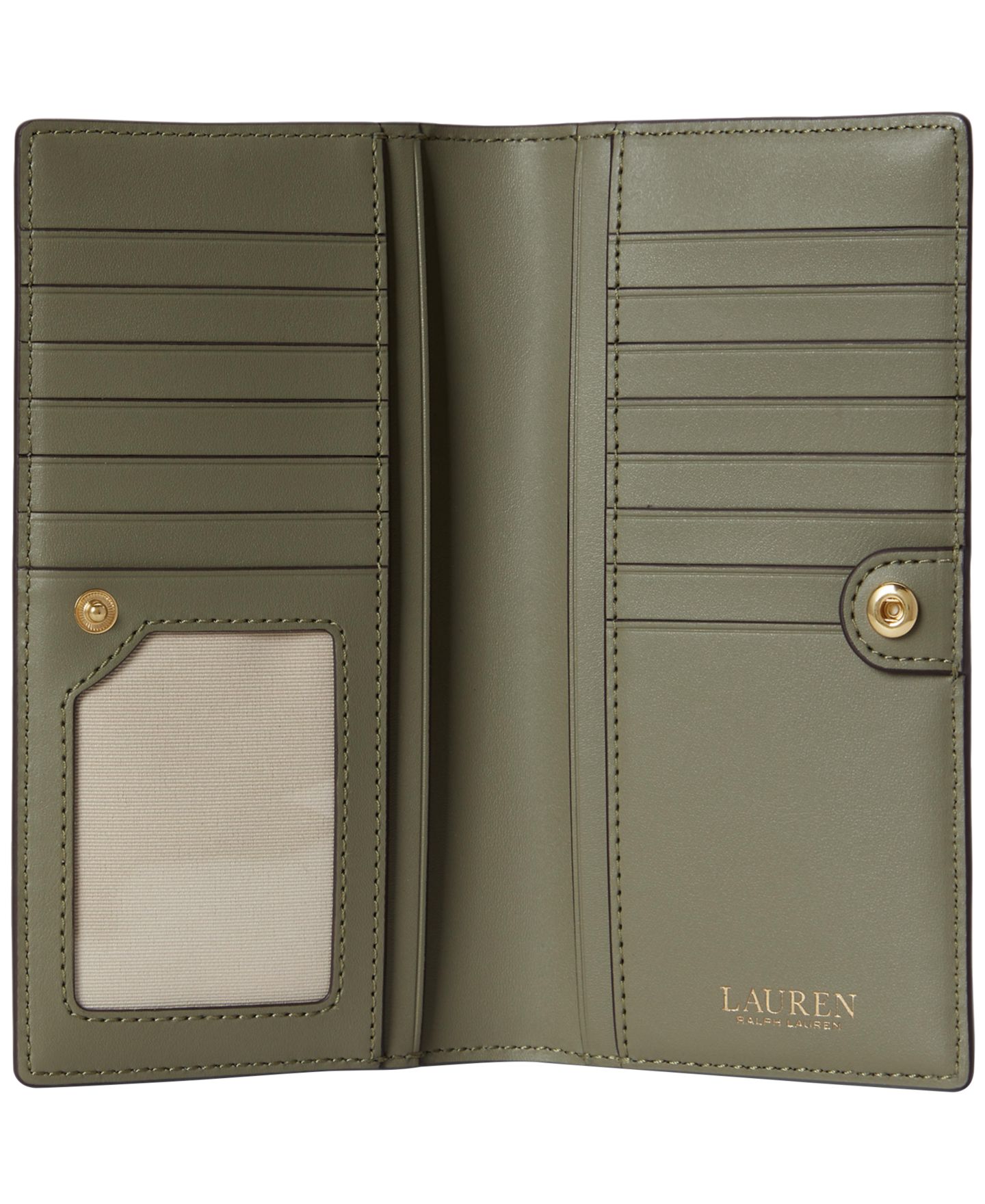 Женский кошелёк Lauren Ralph Lauren Crosshatch Leather Slim Mini Snap Closure Wallet, цвет: Шалфейный зелёный — фото 3