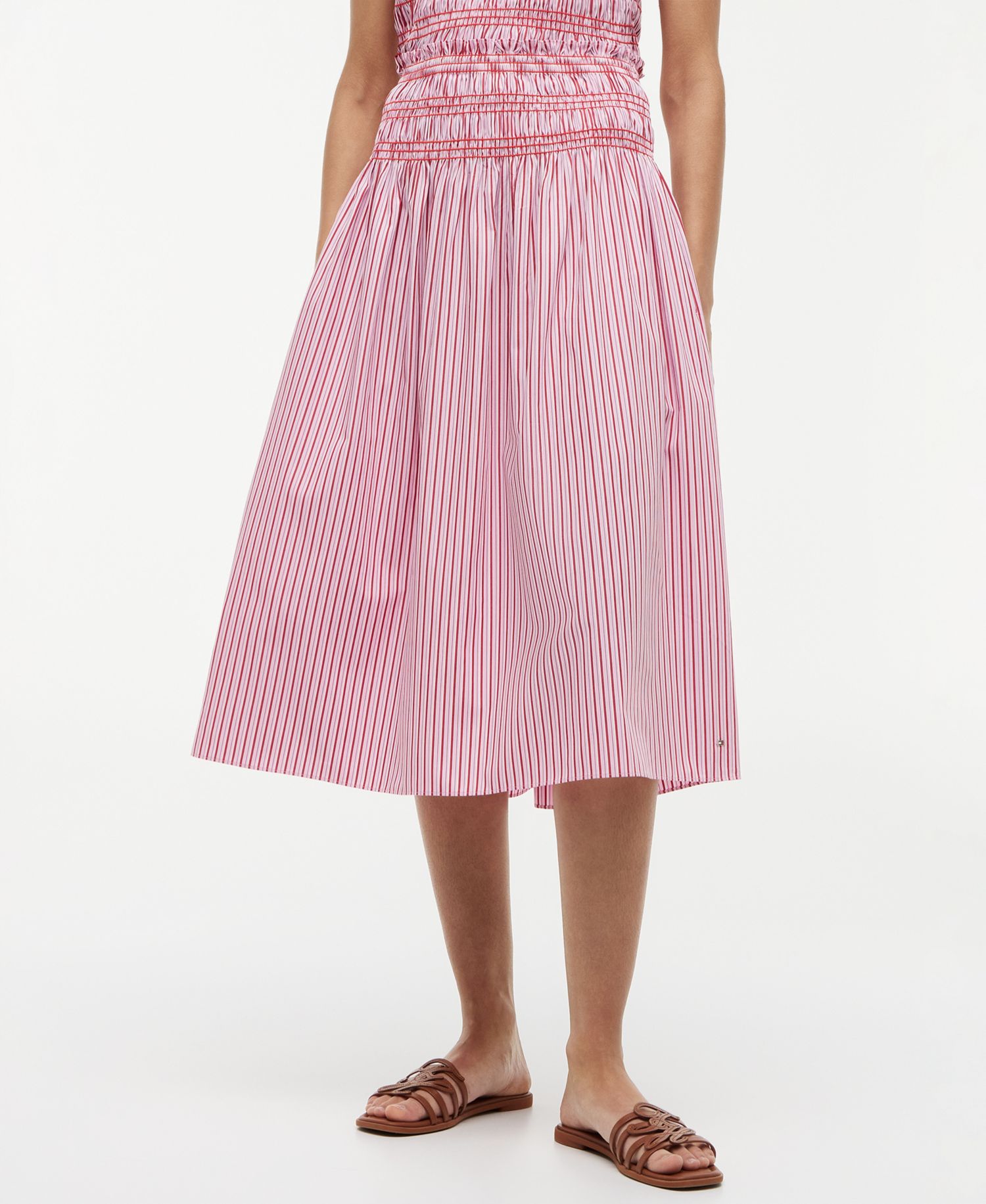 Women's Cotton Smocked Striped Midi Skirt