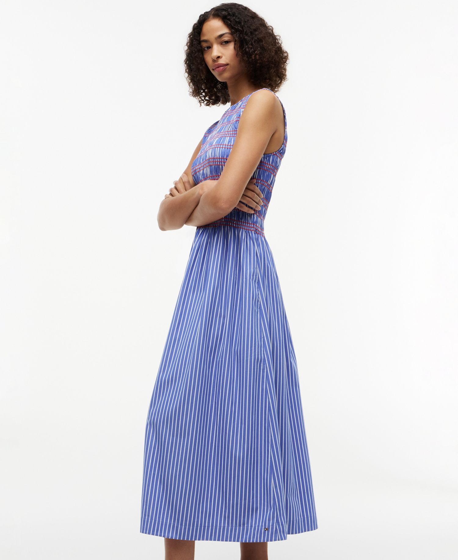 Women's Cotton Smocked Striped Maxi Dress