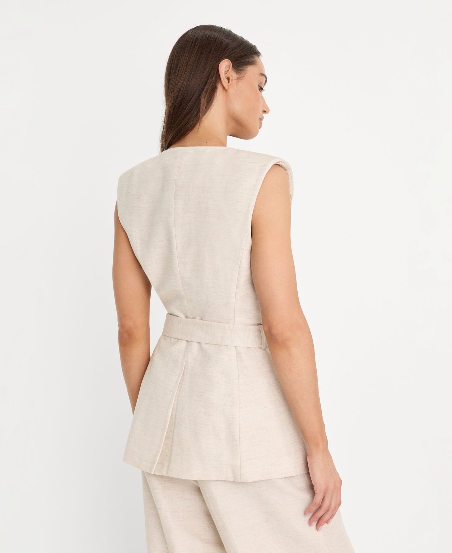 Women's Linen Sleeveless Belted Vest