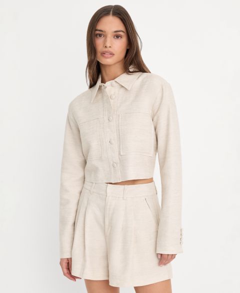 Женские куртки Good American Linen Button-Front Cropped Jacket
