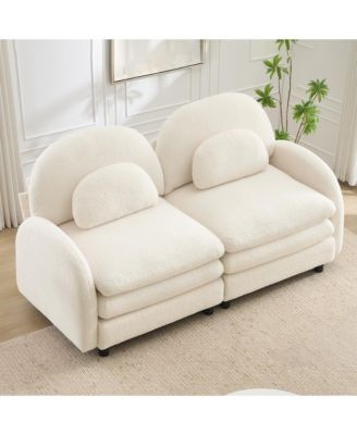 2-Seater Curved Teddy Fabric Loveseat Sofa, Flexible Modular Couch with Curved Lumbar Support Pillows for Living Room Decor