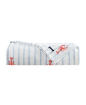 Lobster Watercolor Stripes Plush Blanket, Twin