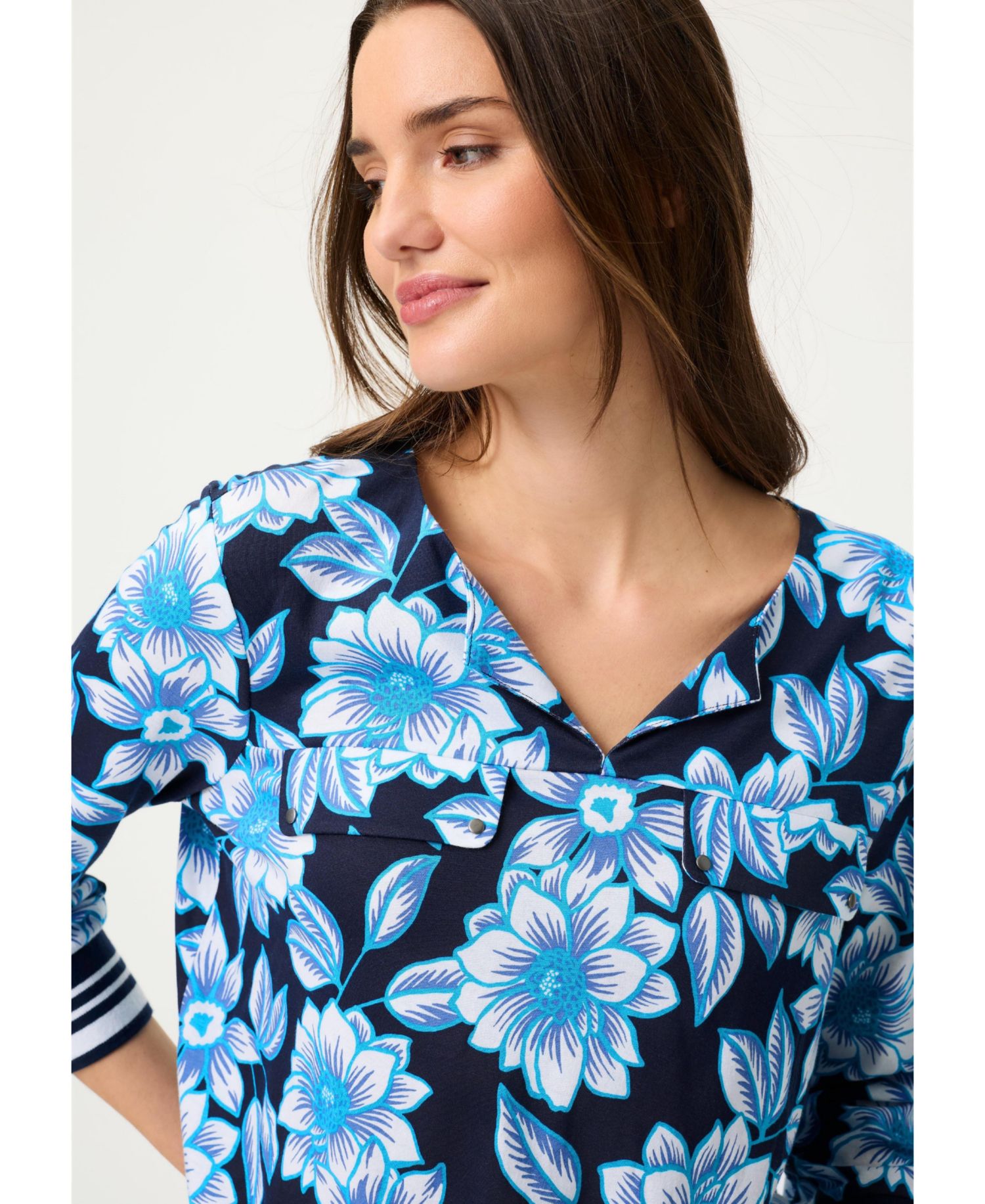 Women's Split Neck Floral T-Shirt