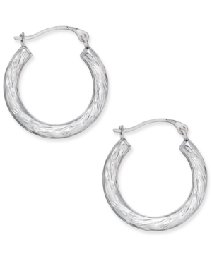 image of Patterned Hoop Earrings in 10k White Gold