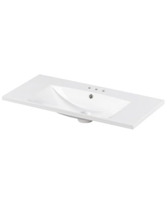 36-Inch Resin Bathroom Sink Vanity Top, Basin with 3 Faucet Holes, Scratch and Stain Resistant for Modern Bath.
