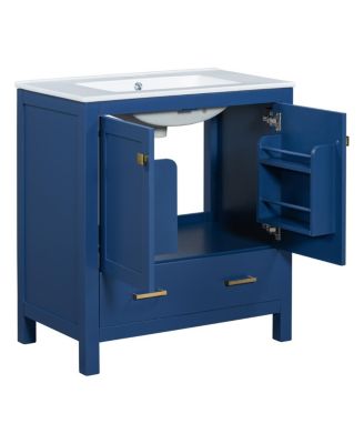 60 Inch Double Bathroom Vanity Set, Freestanding Solid Wood Cabinet with Ceramic Sinks and Soft Close Doors, Modern Storage.