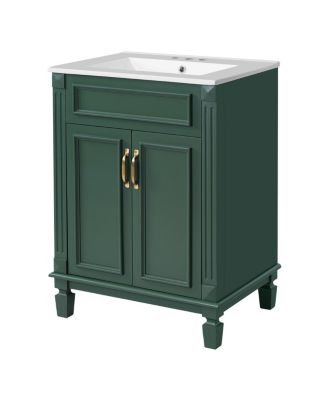 24 Inch Freestanding Bathroom Vanity with Ceramic Sink, Soft Close Storage, Solid Wood Cabinet for Small Spaces.