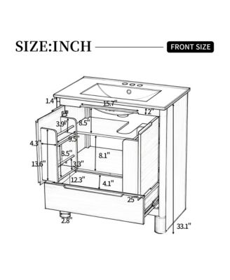 30 Inch Oak Wood Grain Bathroom Vanity with Ceramic Sink Solid Wood Frame Soft Close Doors and Drawer Adjustable Shelf