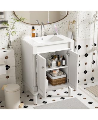 24 Inch Bathroom Vanity with Top Sink 2 Tier Modern Storage Cabinet Single Sink Large Storage Shelves