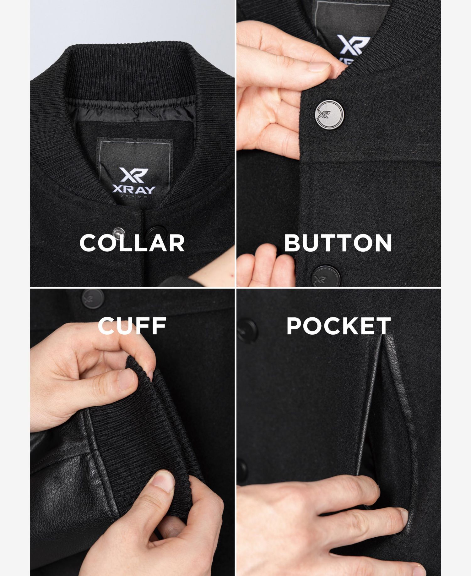 Boys Wool Varsity Bomber Jacket With Grainy PU Sleevees Jackets