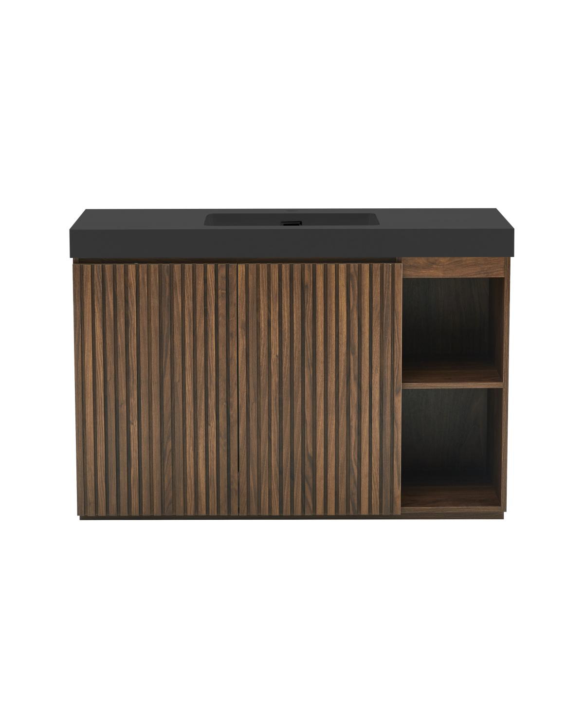 Sillysis 48 Inch Bathroom Vanity with Quartz Sink, Fluted Cabinet, Soft Close Doors and Adjustable Shelves for Large Bathrooms
