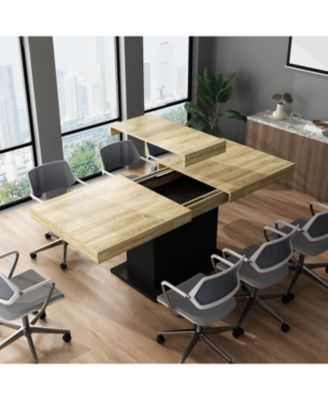 Wooden extendable dining table in for 4-10 people, rectangular kitchen table for home, kitchen, office