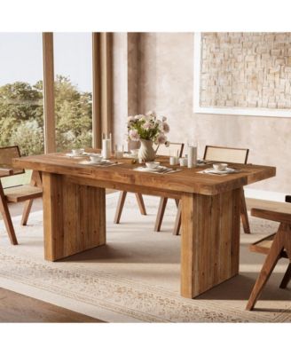 63" Solid Wood Dining Table, Farmhouse Kitchen Table for 4-6, Rectangular Rustic Brown Dining Room Table