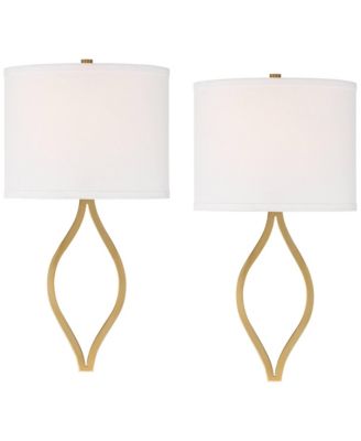Sian Modern Wall Light Sconces Set of 2 Warm Brass Hardwired 10" Fixture Half-Moon Linen Shade for Bedroom